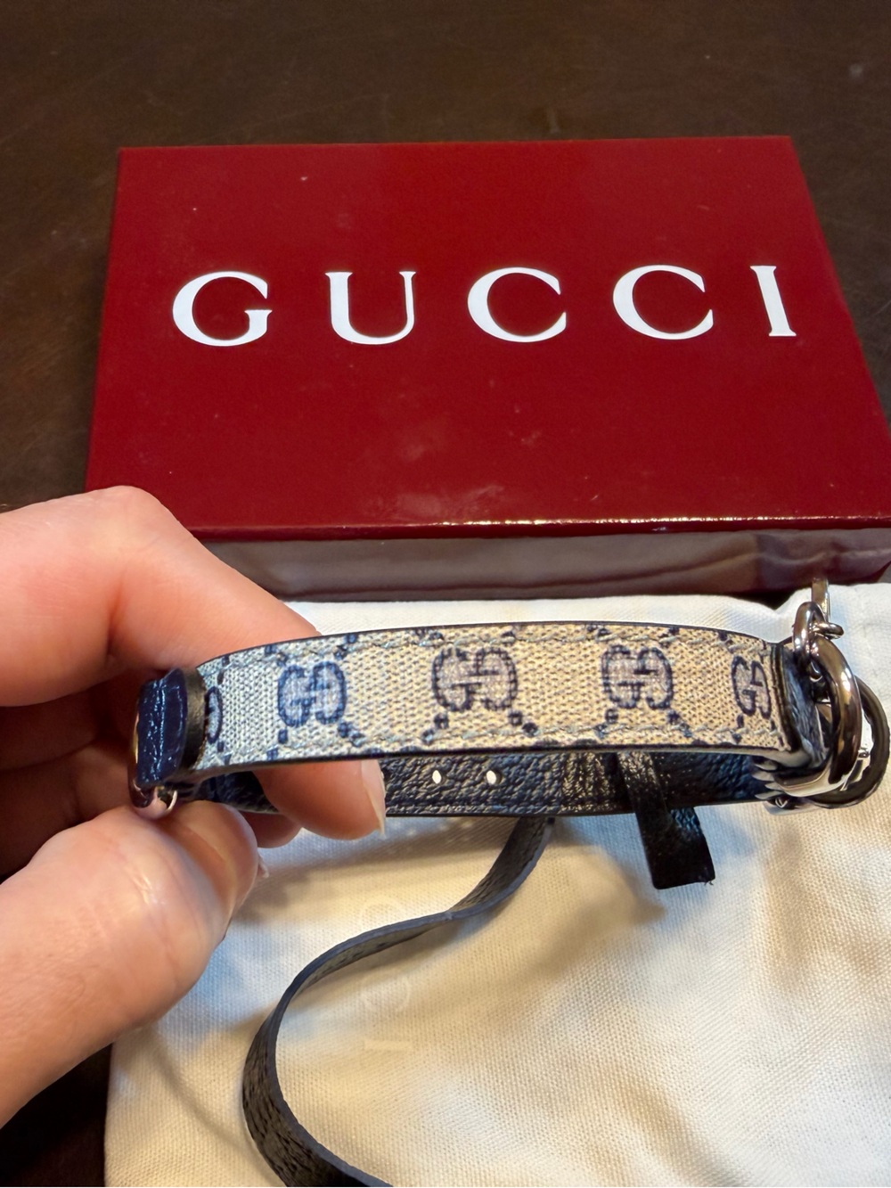 New Authentic Gucci GG Supreme Logo Pet Leather Collar Cat Dog XXS - Picture 8 of 12